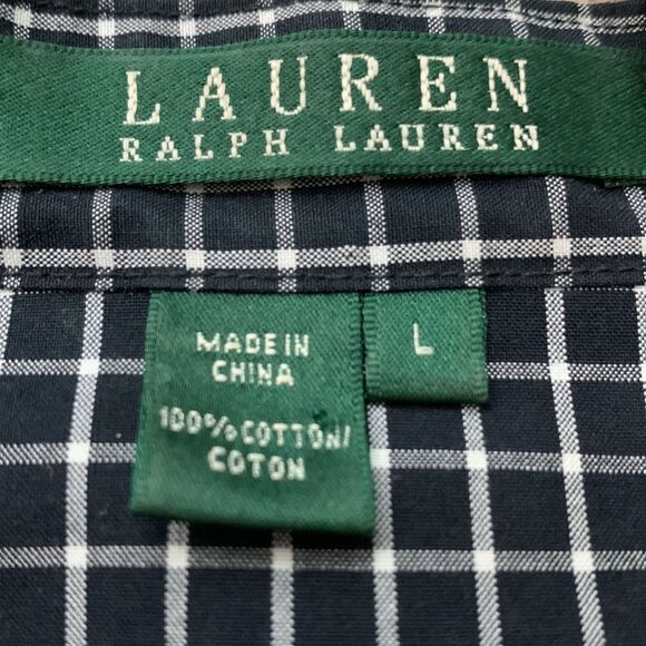 Lauren Ralph Lauren Women’s black and white button up shirt mao collar sz large - Picture 7 of 9